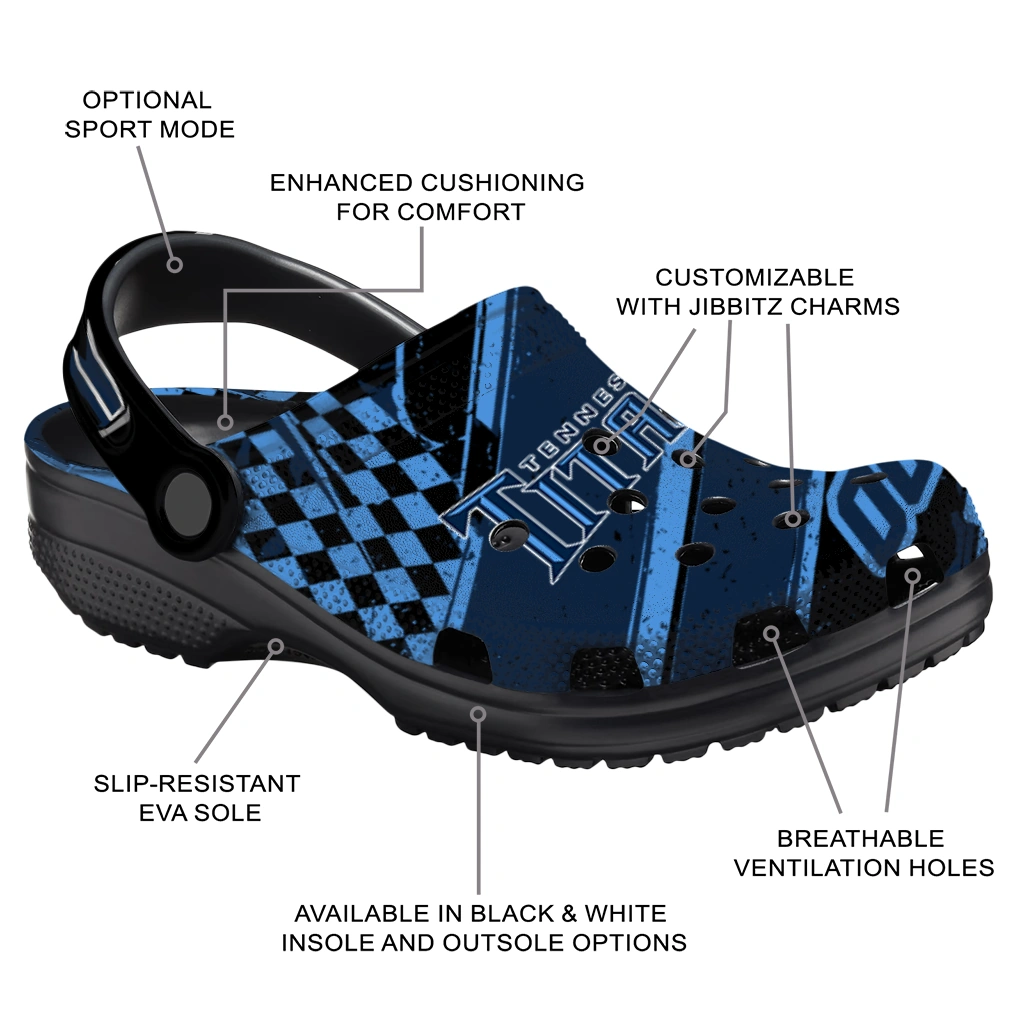 Tennessee Titans Clogs - Customized Checkered Streaks Navy Black 5