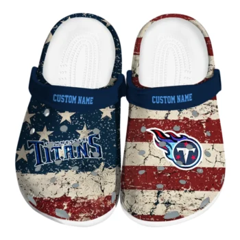 Tennessee Titans Clogs - Personalized Distressed Stripes Navy Red Blue