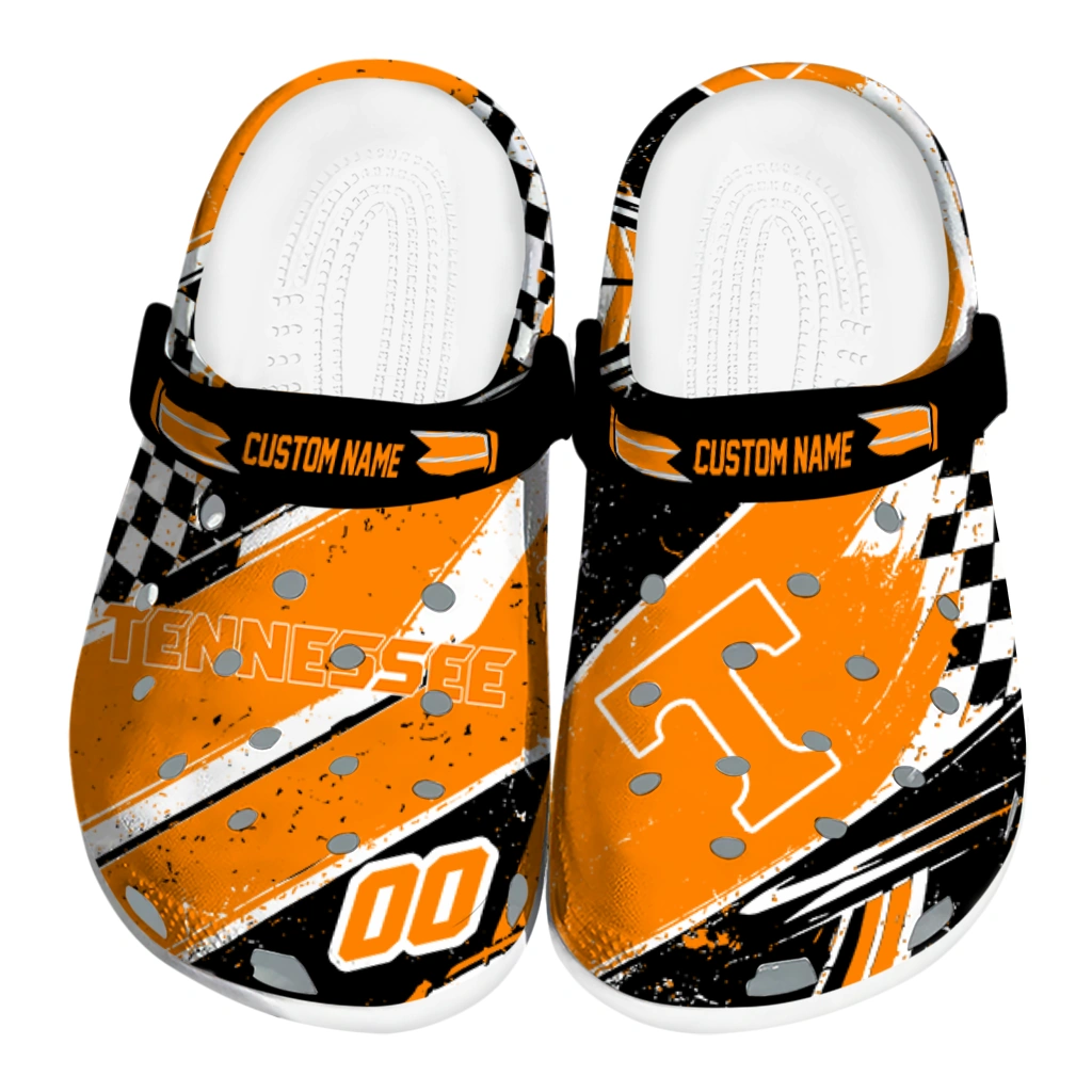 Tennessee Volunteers Clogs - Personalized Checkered Streaks Orange Black 1 tennessee volunteers clog custom checkered streaks orange black best selling