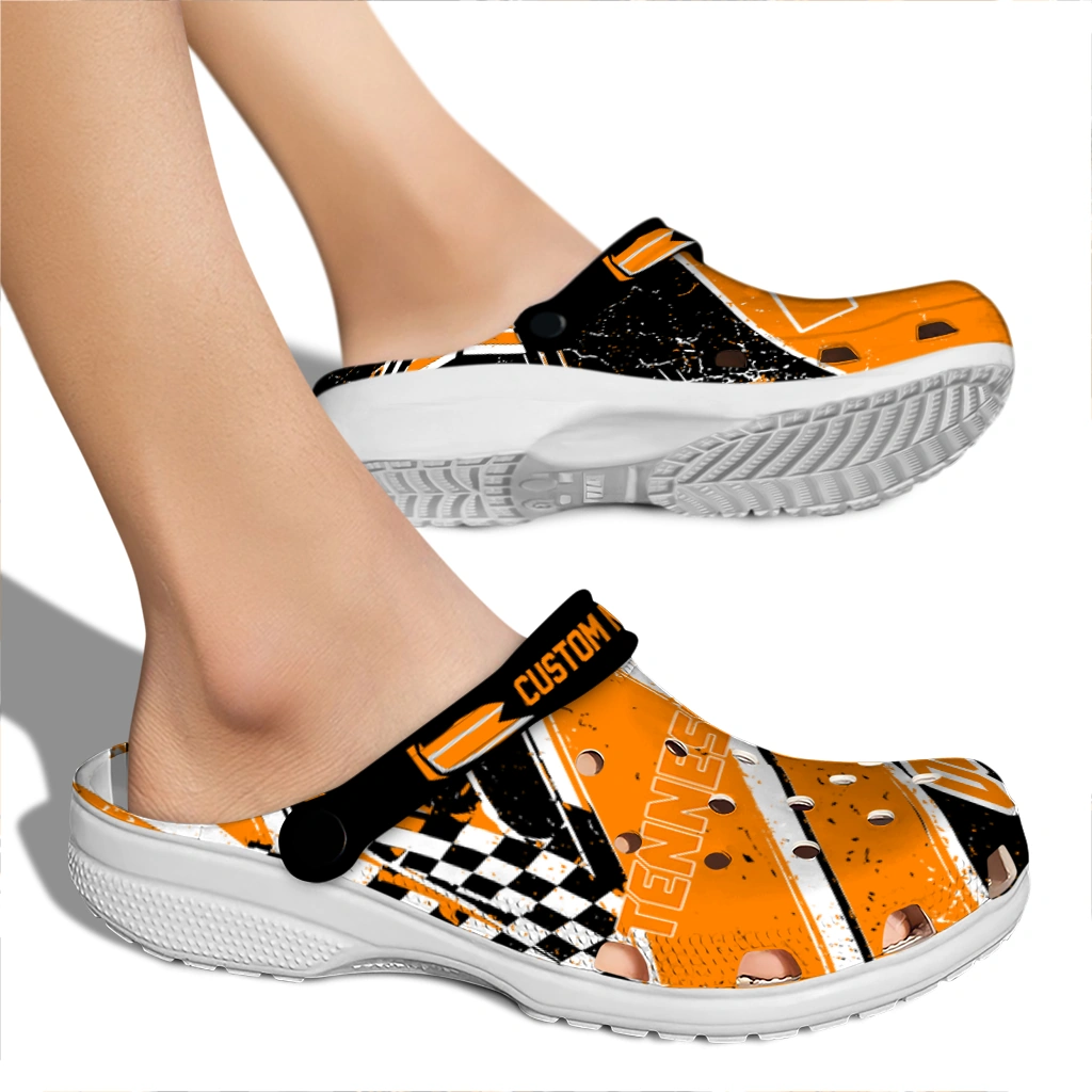Tennessee Volunteers Clogs - Personalized Checkered Streaks Orange Black 2