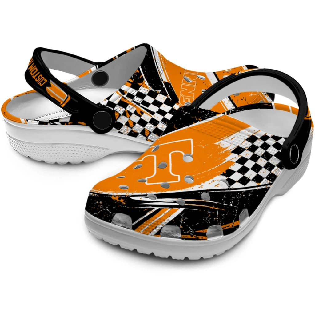 Tennessee Volunteers Clogs - Personalized Checkered Streaks Orange Black 3