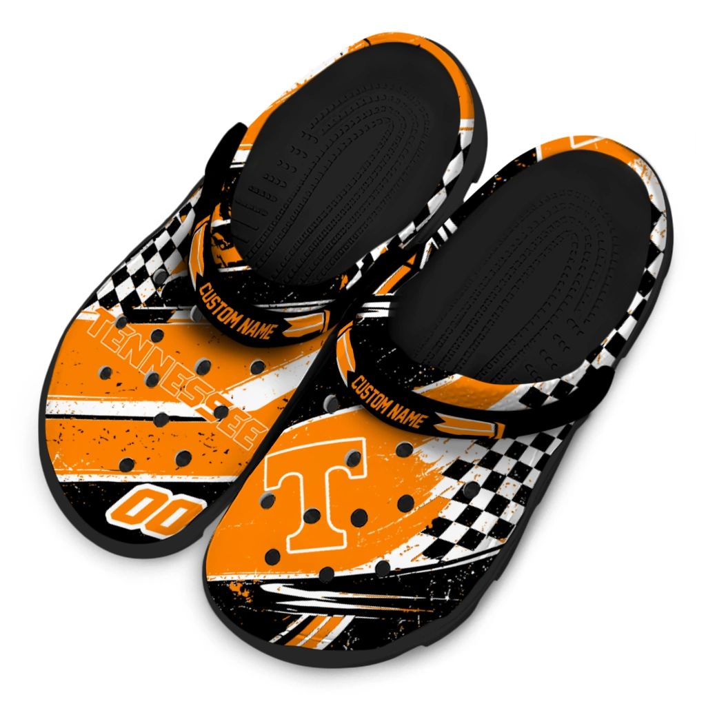 Tennessee Volunteers Clogs - Personalized Checkered Streaks Orange Black 4