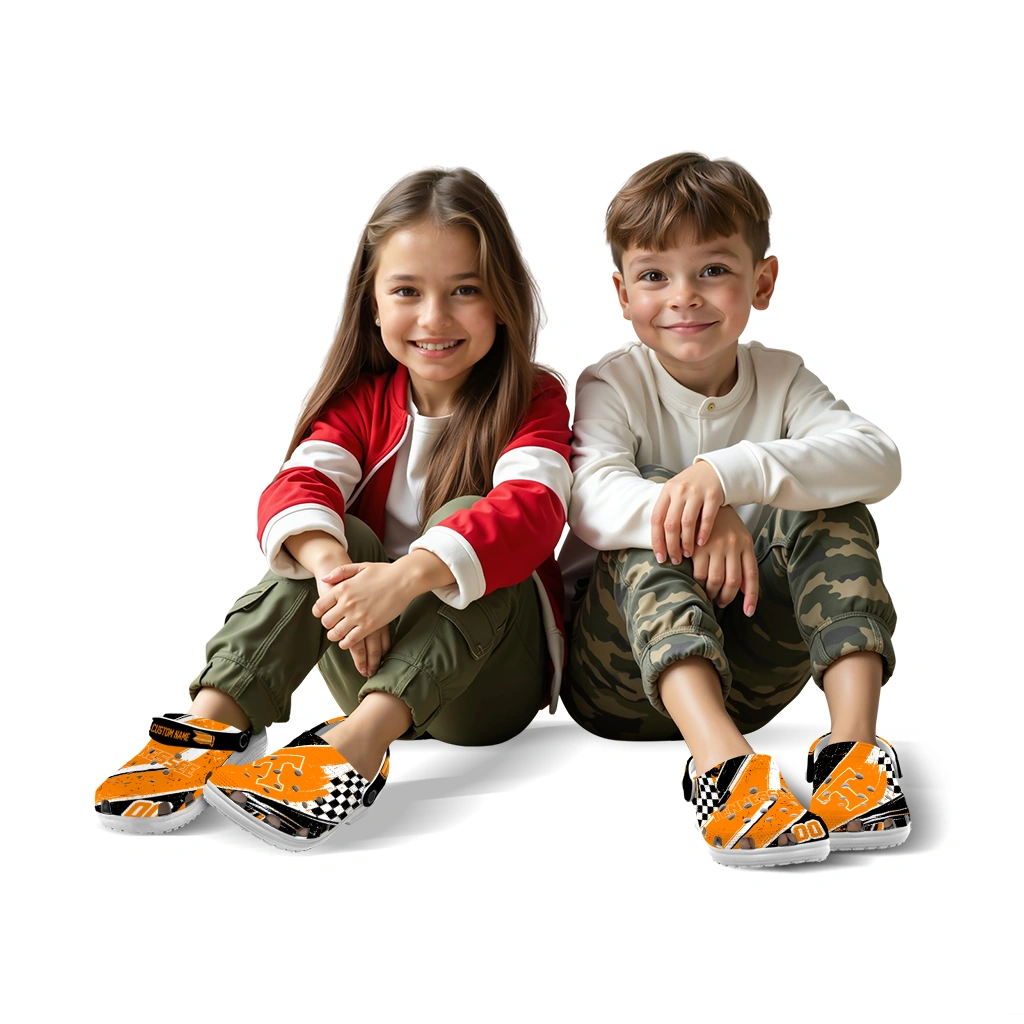 Tennessee Volunteers Clogs - Personalized Checkered Streaks Orange Black 8