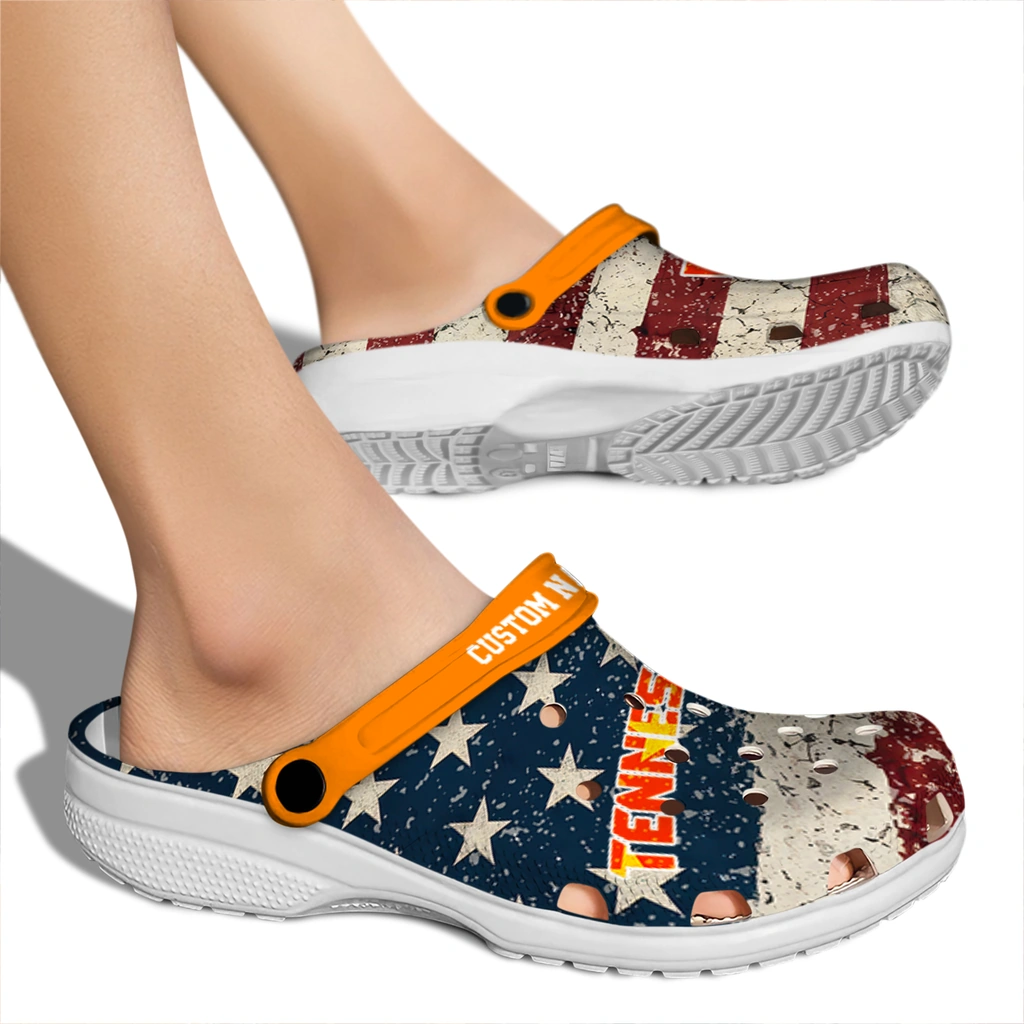 tennessee-volunteers-clog-custom-distressed-stripes-orange-red-blue-fashion-forward.webp