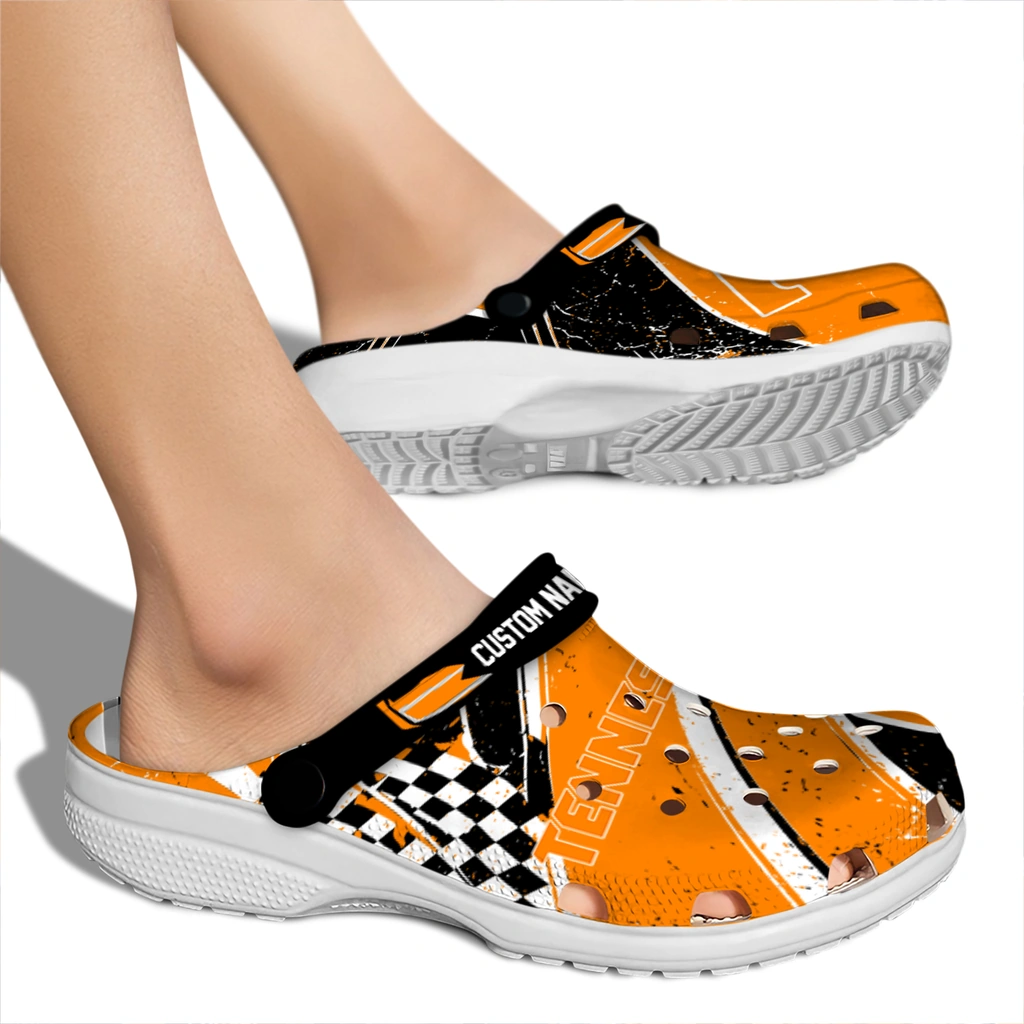 tennessee-volunteers-clog-personalized-checkered-streaks-orange-black-fashion-forward.webp