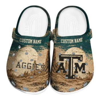 Texas A&M Aggies Clogs - Customized Cracked Landscape Fir Green Beige