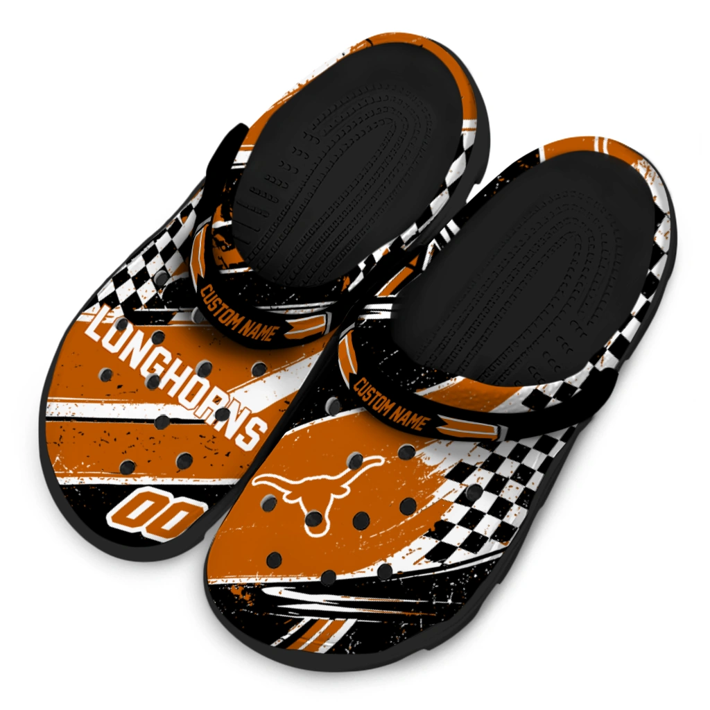 Texas Longhorns Clogs - Personalized Checkered Streaks Orange Black 4