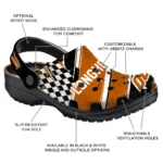 Texas Longhorns Clogs – Personalized Checkered Streaks Orange Black 1
