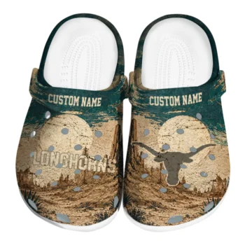 Texas Longhorns Clogs - Custom Cracked Landscape Fir Green Beige