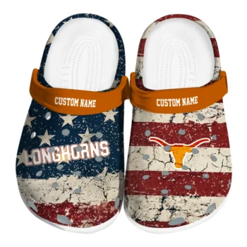 Texas Longhorns Clogs - Custom Distressed Stripes Orange Red Blue