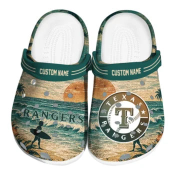 Texas Rangers Clogs - Custom Wave Scene Fir Green