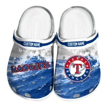 Texas Rangers Clogs - Customized Wave Swirl Blue White