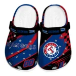 Texas Rangers Clogs - Customized Checkered Streaks Blue Black 1 Texas Rangers Clogs – Customized Checkered Streaks Blue Black 1