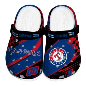 Texas Rangers Clogs - Customized Checkered Streaks Blue Black