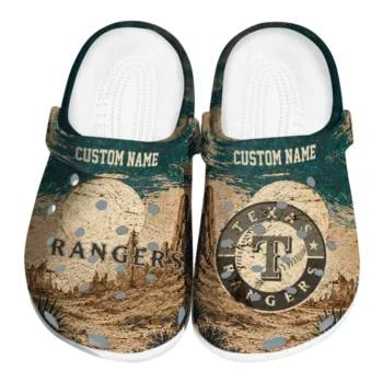 Texas Rangers Clogs - Personalized Cracked Landscape Fir Green Beige