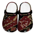 Texas State Bobcats Clogs - Custom Checkered Streaks Maroon Black 1 texas-state-bobcats-clog-custom-checkered-streaks-maroon-black-best-selling.webp