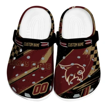 Texas State Bobcats Clogs - Custom Checkered Streaks Maroon Black