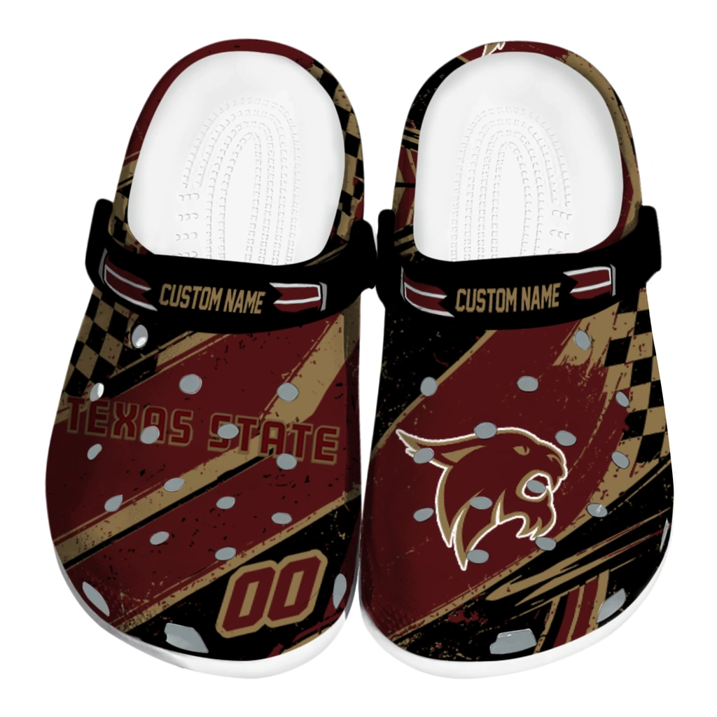 texas-state-bobcats-clog-custom-checkered-streaks-maroon-black-best-selling.webp texas state bobcats clog custom checkered streaks maroon black best selling