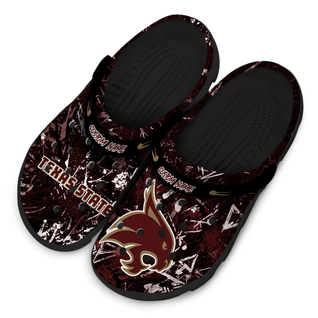 texas-state-bobcats-clog-custom-graffiti-burst-maroon-black-latest-model.webp