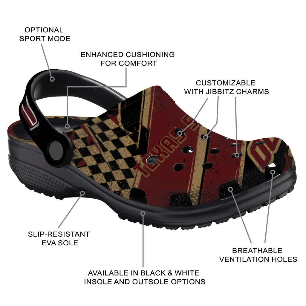 Texas State Bobcats Clogs - Customized Circuit Geometry Maroon Black 5