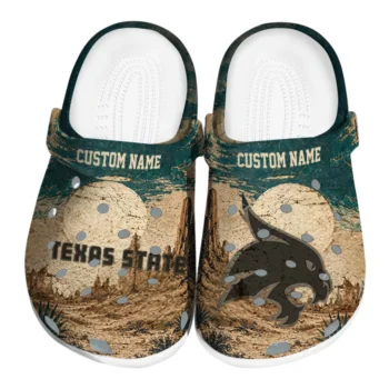 Texas State Bobcats Clogs - Customized Cracked Landscape Fir Green Beige