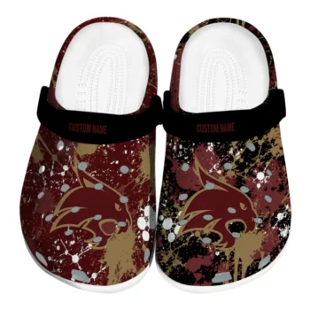 Texas State Bobcats Clogs - Personalized Splatter Splash Maroon Black