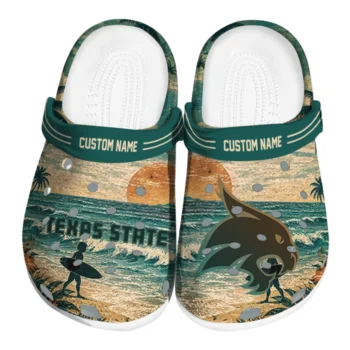 Texas State Bobcats Clogs - Personalized Wave Scene Fir Green