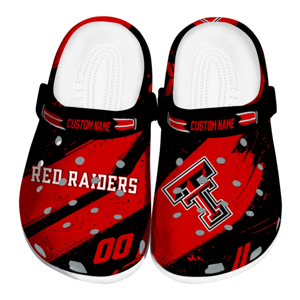 Texas Tech Red Raiders Clogs - Personalized Circuit Geometry Red Black 1 texas tech red raiders clog personalized checkered streaks red black best selling 1