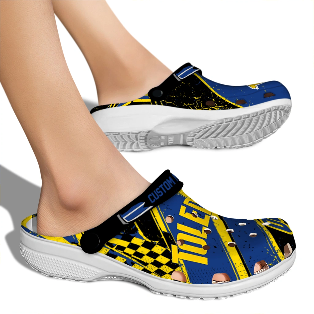 Toledo Rockets Clogs - Custom Checkered Streaks Blue Black 2