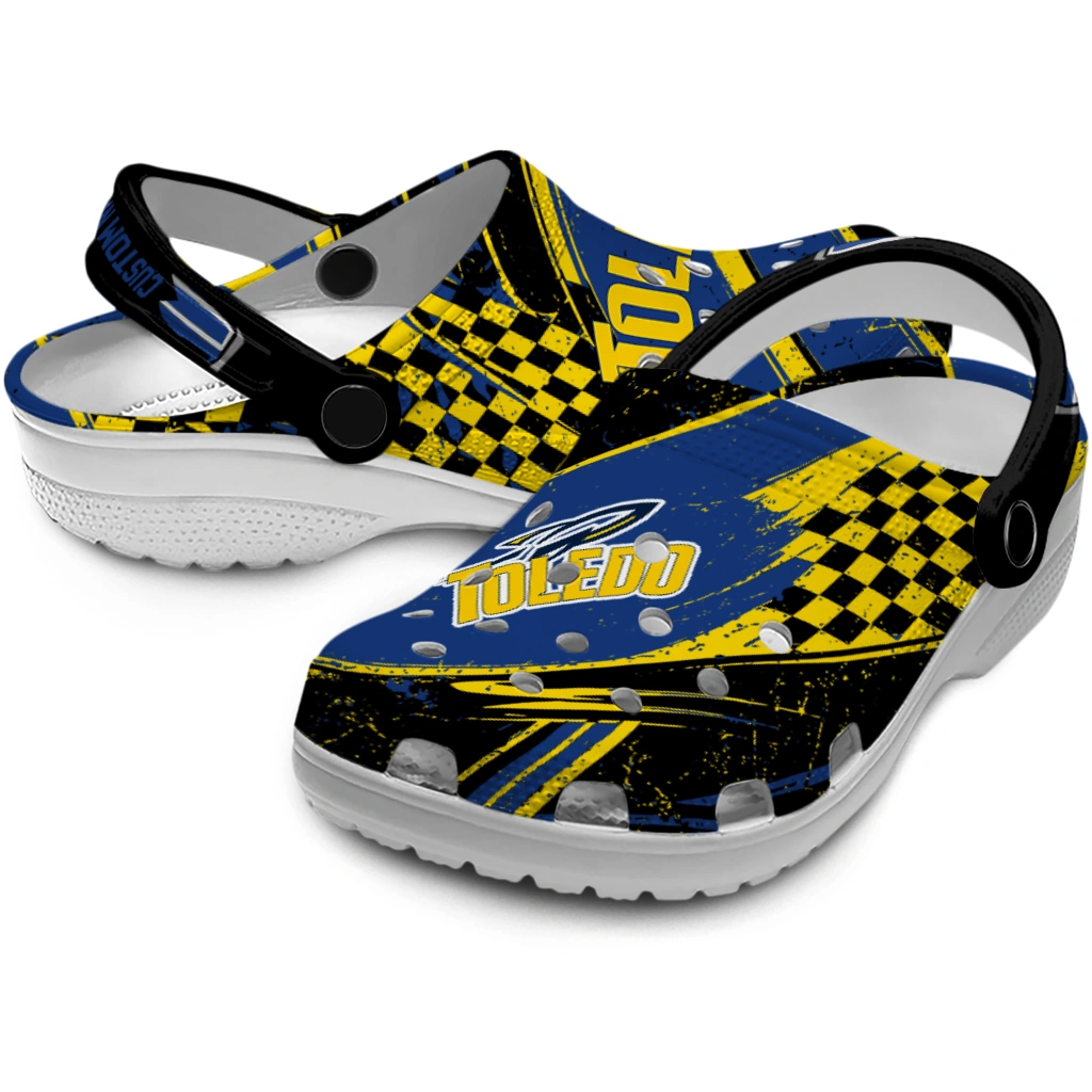 Toledo Rockets Clogs - Custom Checkered Streaks Blue Black 3