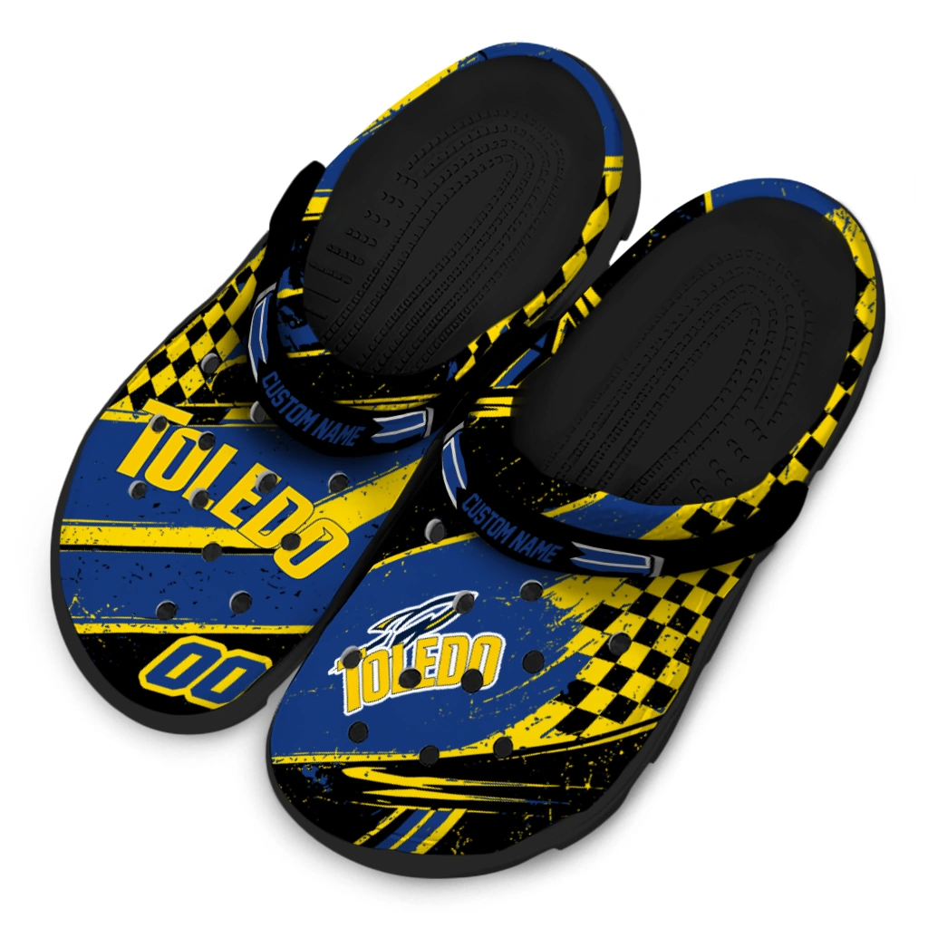 Toledo Rockets Clogs - Custom Checkered Streaks Blue Black 4