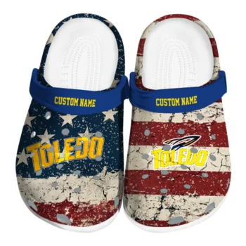 Toledo Rockets Clogs - Customized Distressed Stripes Blue Red Blue