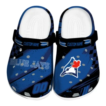 Toronto Blue Jays Clogs - Personalized Checkered Streaks Blue Black