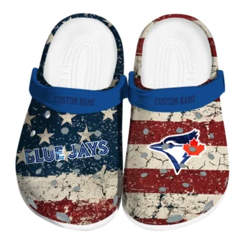 Toronto Blue Jays Clogs - Custom Distressed Stripes Blue Red Blue