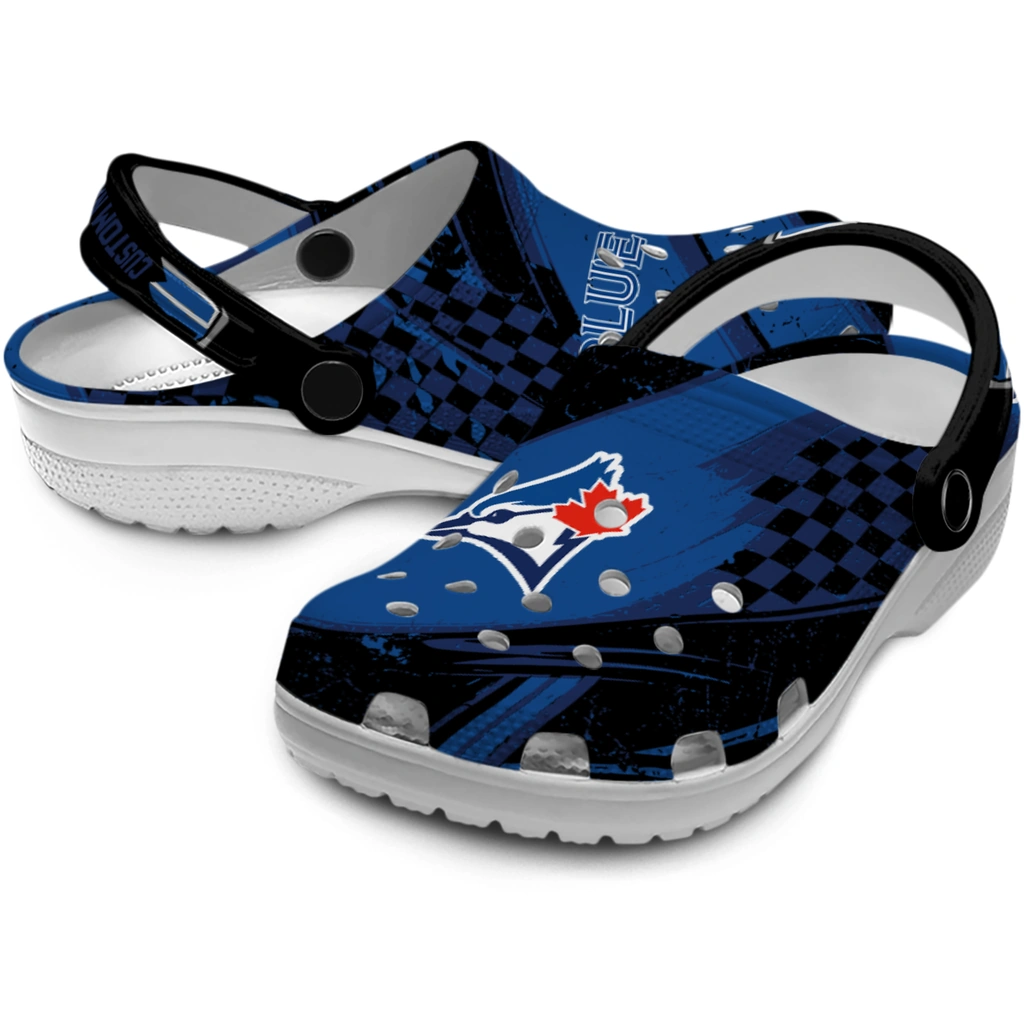 toronto-blue-jays-clog-personalized-checkered-streaks-blue-black-high-quality.webp