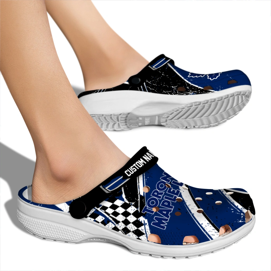 toronto-maple-leafs-clog-custom-checkered-streaks-blue-black-fashion-forward.webp