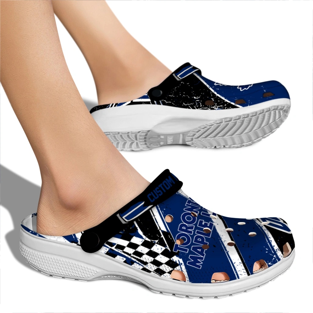 Toronto Maple Leafs Clogs - Custom Checkered Streaks Blue Black 2