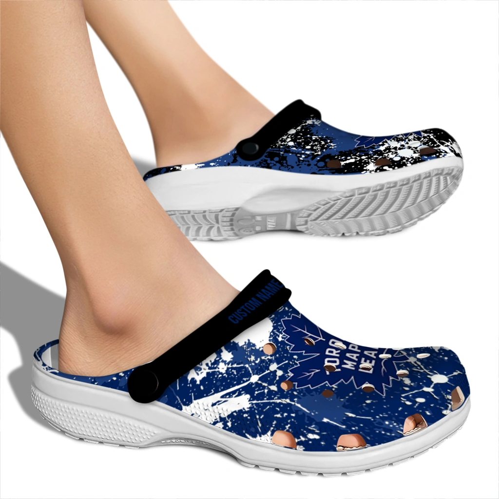 toronto-maple-leafs-clog-personalized-splatter-splash-blue-black-fashion-forward.webp
