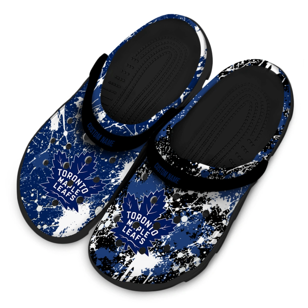 toronto-maple-leafs-clog-personalized-splatter-splash-blue-black-latest-model.webp