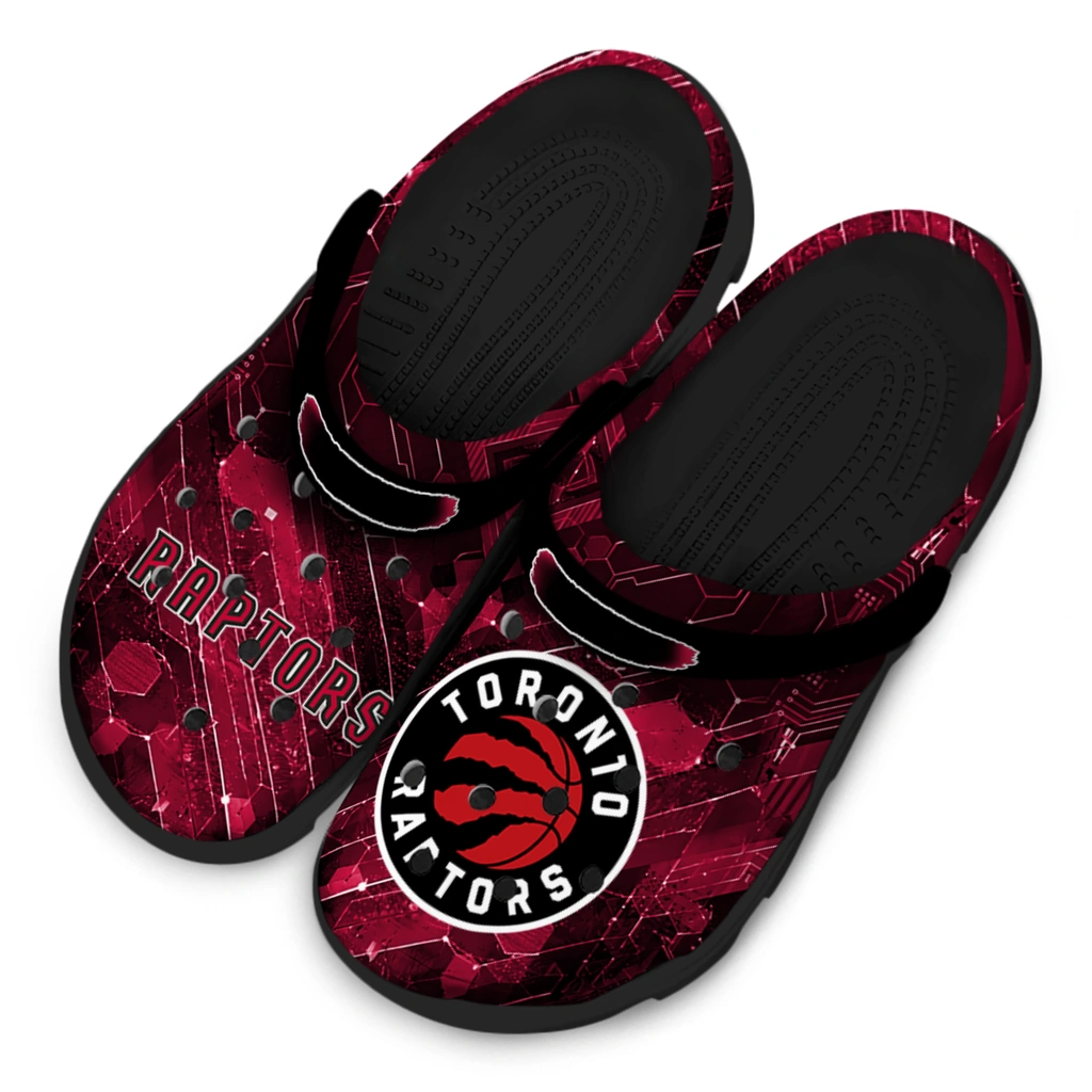 toronto-raptors-clog-customized-circuit-geometry-red-black-latest-model.webp