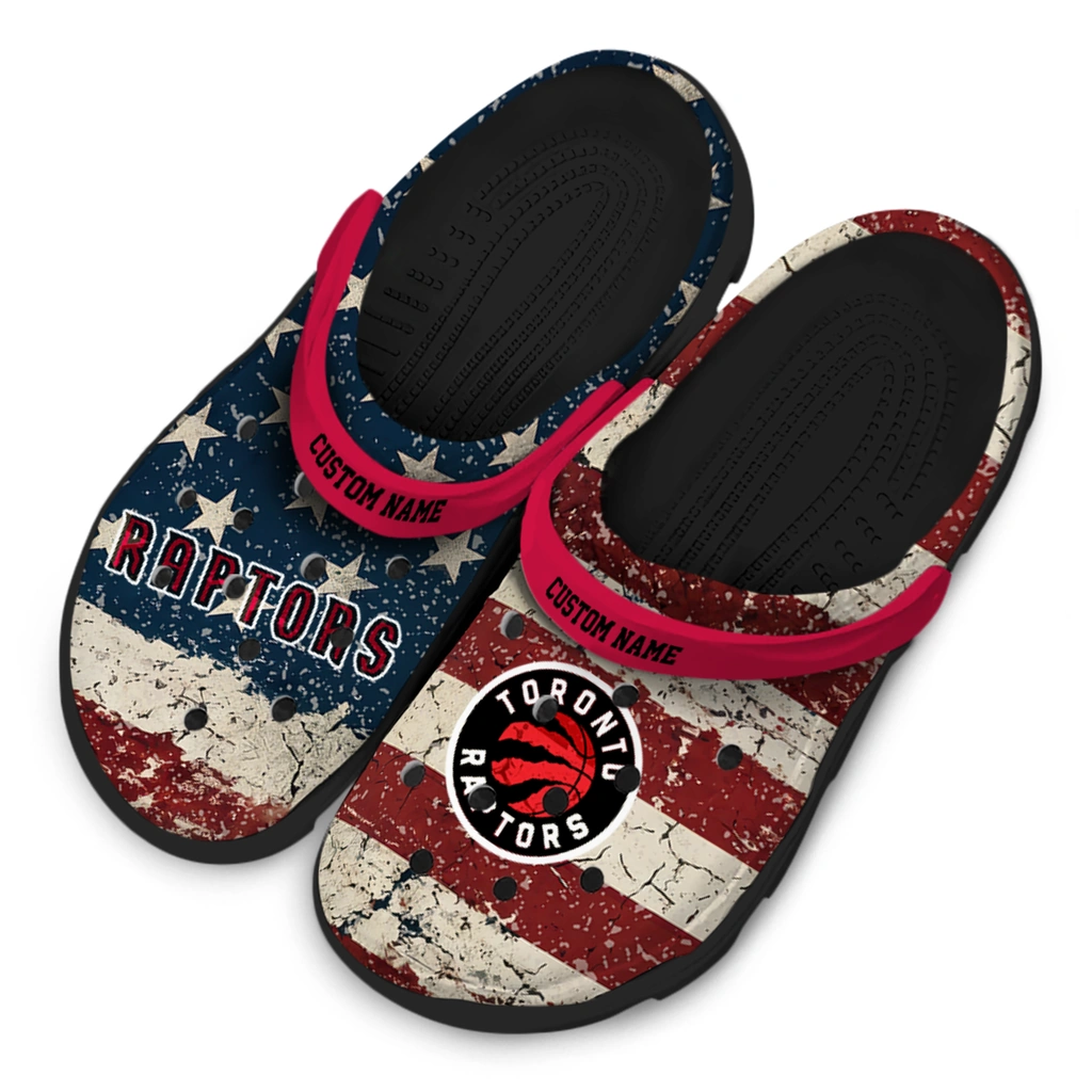 toronto-raptors-clog-customized-distressed-stripes-red-blue-latest-model.webp
