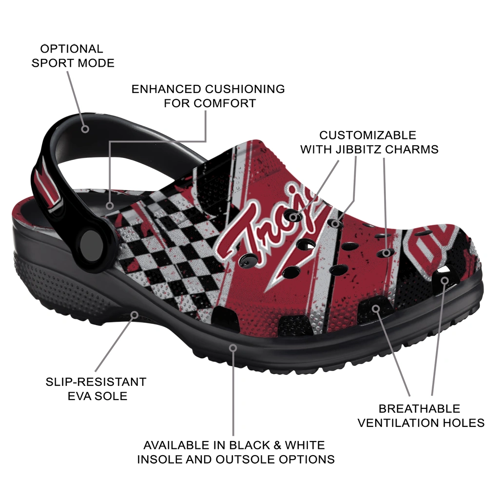 Troy Trojans Clogs - Personalized Checkered Streaks Red Black 5