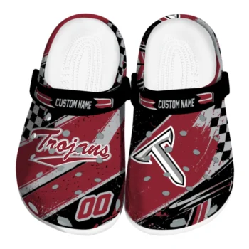 Troy Trojans Clogs - Personalized Checkered Streaks Red Black