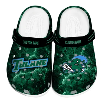 Tulane Green Wave Clogs - Custom Cracked Energy Green Black