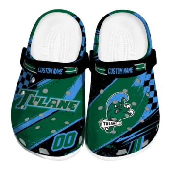 Tulane Green Wave Clogs - Customized Checkered Streaks Green Black