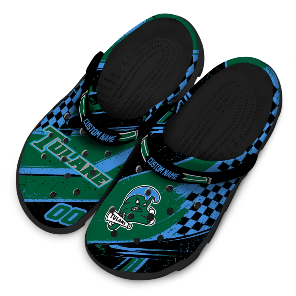 tulane-green-wave-clog-customized-checkered-streaks-green-black-latest-model.webp