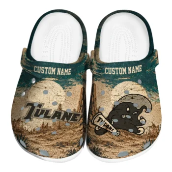 Tulane Green Wave Clogs - Personalized Cracked Landscape Fir Green Beige