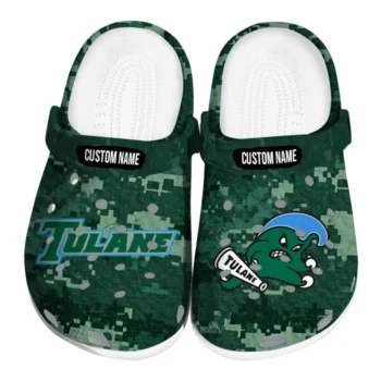 Tulane Green Wave Clogs - Personalized Digital Camo Green