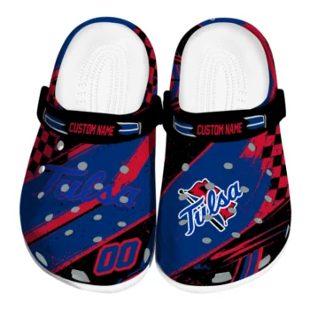 Tulsa Golden Hurricane Clogs - Custom Checkered Streaks Blue Black
