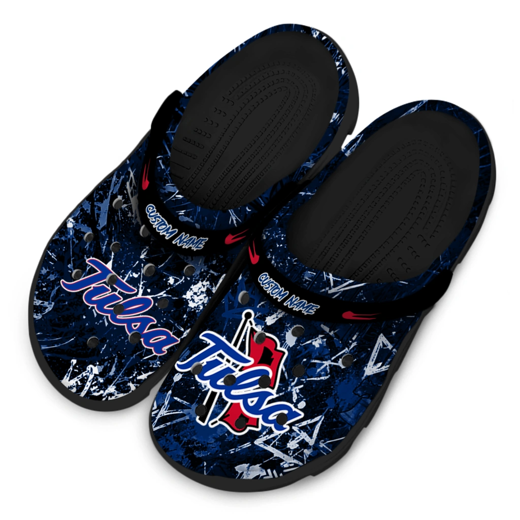 tulsa-golden-hurricane-clog-custom-graffiti-burst-blue-black-latest-model.webp